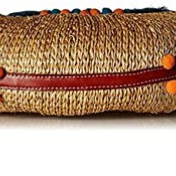 Sam Edelman Inessa Straw Bag Tote W/pompoms - Picture 2 of 7